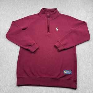Polo Ralph Lauren Sweater Mens Large Red Pullover 1/4 Zip Made In Hong‎ Kong